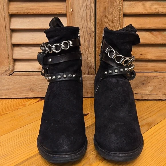 SALE!! A.S.98 CHESTER Black Sueded Leather Short Boots - Picture 4 of 14